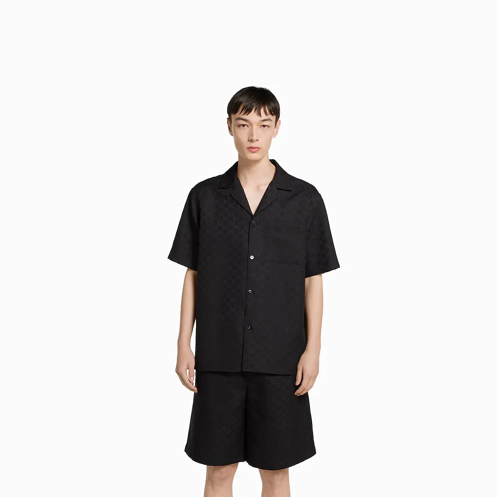 Gg Canvas Linen Blend Bowling Shirt