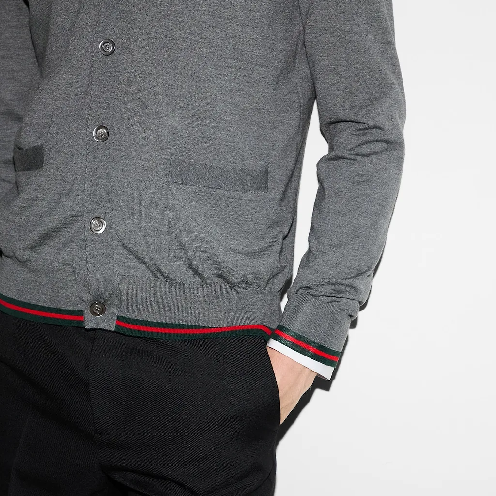 Wool Knit Cardigan With Web