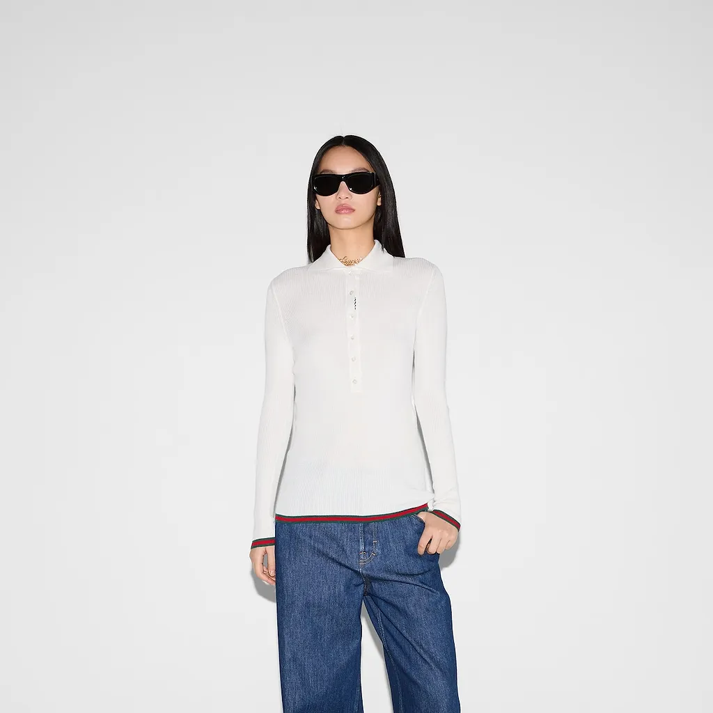 Cashmere And Silk Polo Top With Web