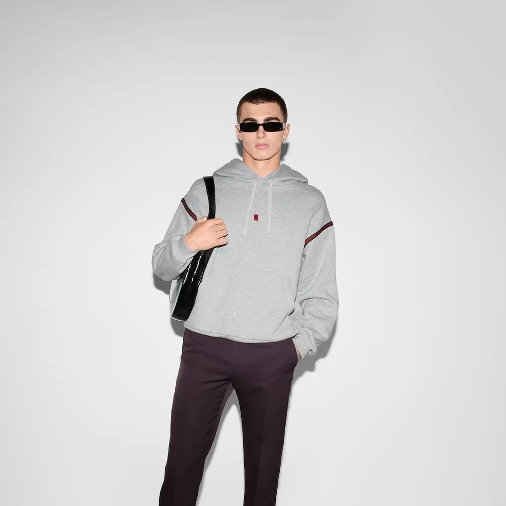 Cotton Jersey Hooded Sweatshirt With Web