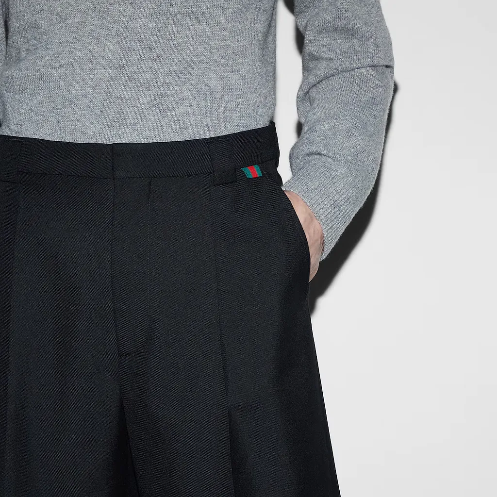 Wool Blend Twill Short With Web