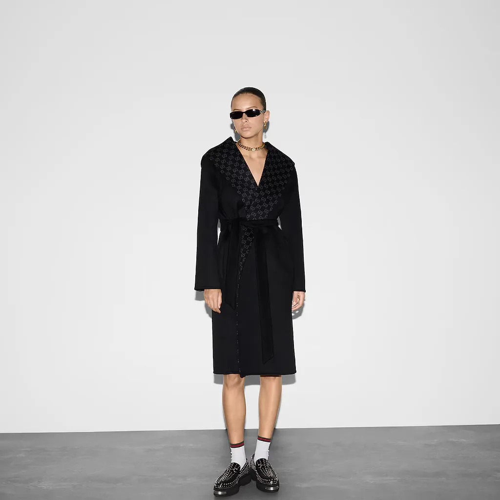 Reversible Gg Silk Wool Blend Coat