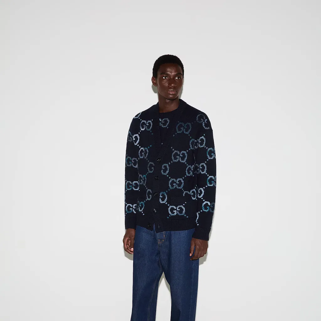 Wool Cardigan With Gg Intarsia