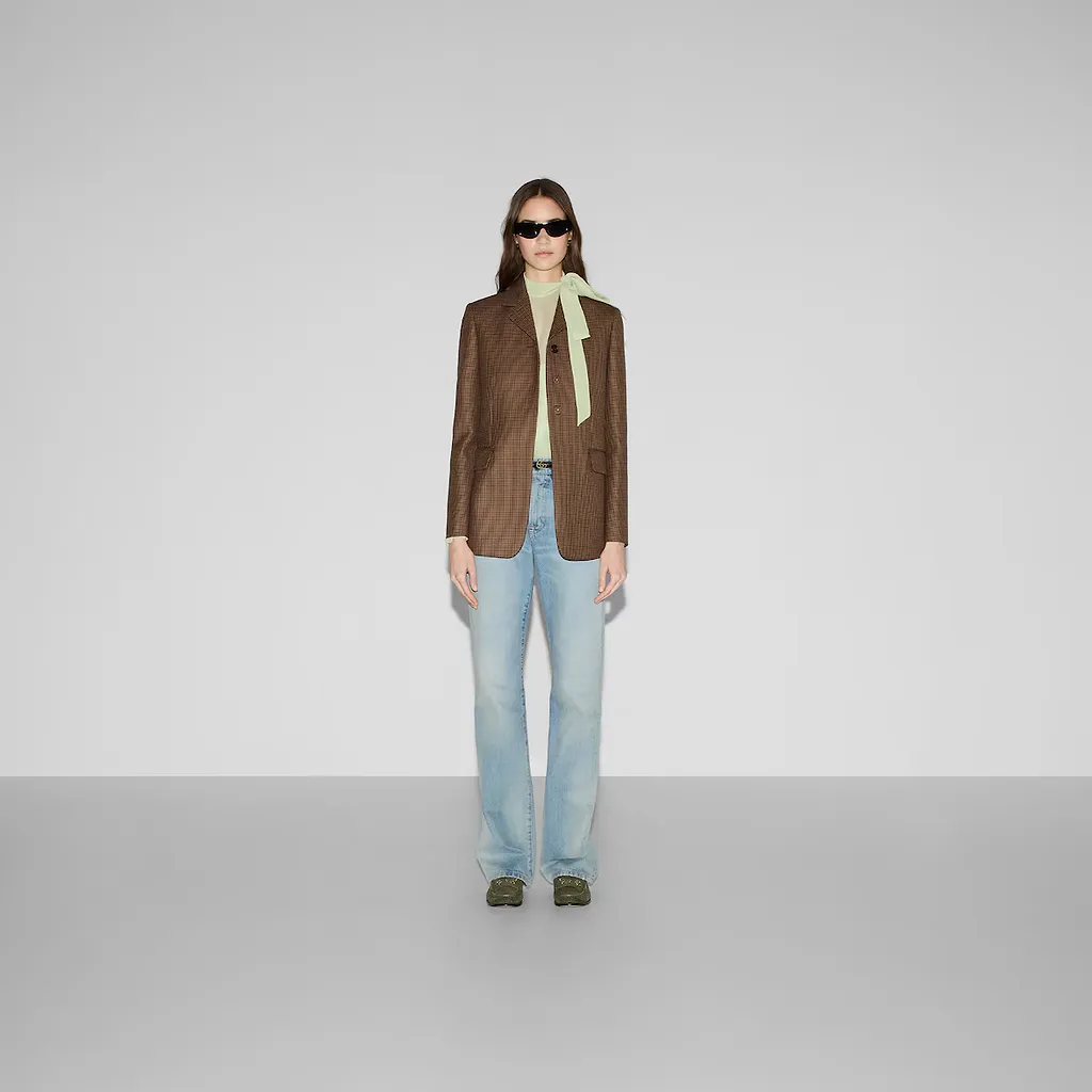 Houndstooth Wool Jacket With Embroidery