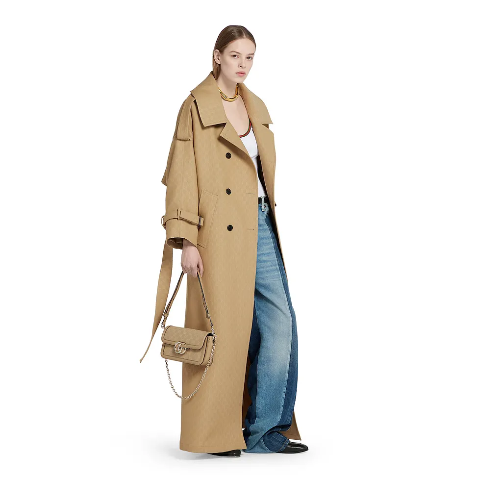 Gg CrÊPe Silk Wool Double-Breasted Coat