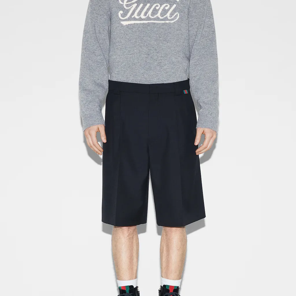 Wool Blend Twill Short With Web