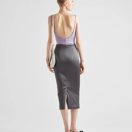 Stretch satin midi-skirt