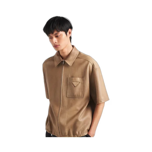 Short-sleeve nappa leather shirt