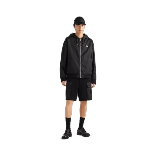 Reversible cotton fleece and  Re-Nylon hoodie