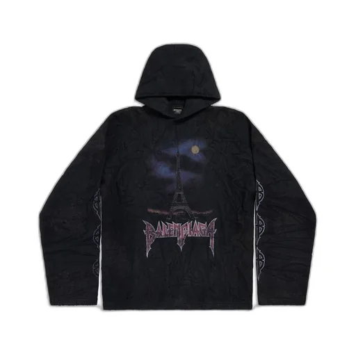 Paris Moon Crinkled Hoodie Large Fit