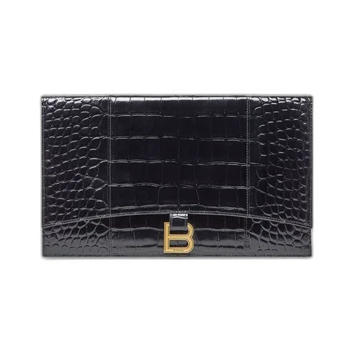 Hourglass Flat Pouch With Flap Crocodile Embossed