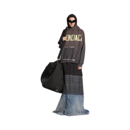 Tape Type Ripped Pocket Hoodie Large Fit