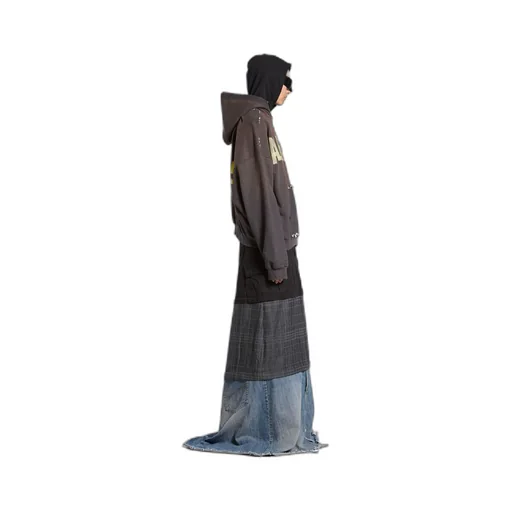 Tape Type Ripped Pocket Hoodie Large Fit