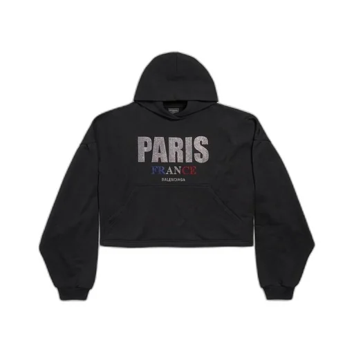 Paris Strass Cropped Hoodie Oversized