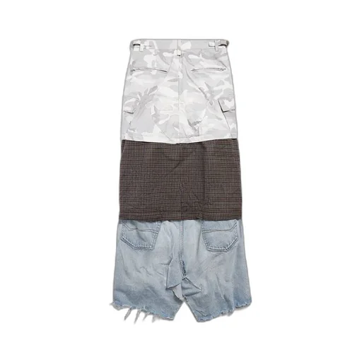 Grayscale Camo Maxi Layered Cargo Skirt