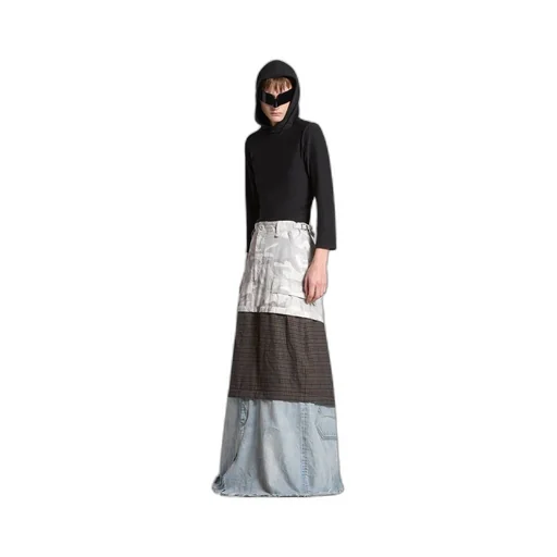 Grayscale Camo Maxi Layered Cargo Skirt