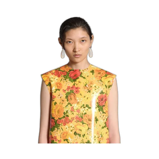 Faux Vinyl Floral Sleeveless Dress