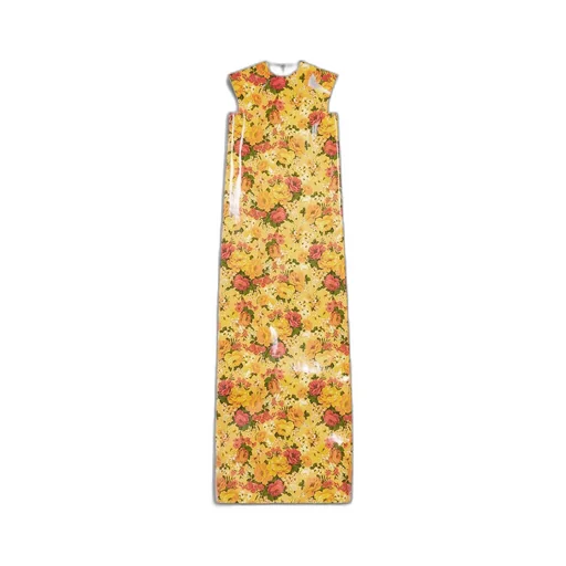 Faux Vinyl Floral Sleeveless Dress