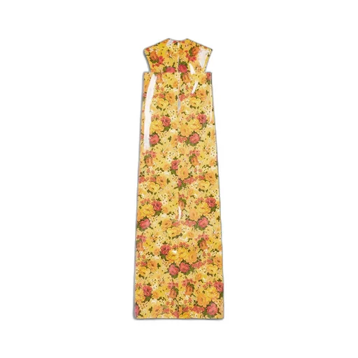 Faux Vinyl Floral Sleeveless Dress