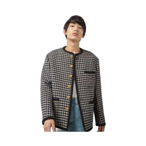 Wool gingham jacket with Interlocking G