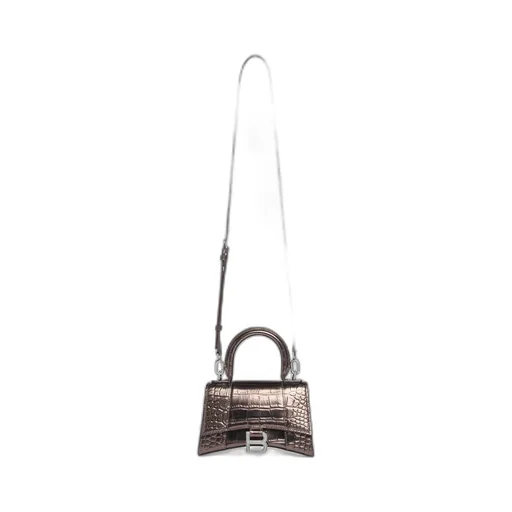Hourglass XS Handbag Metallized Crocodile Embossed