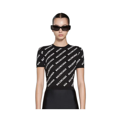 Mini Allover Logo Crop Short Sleeve Sweater