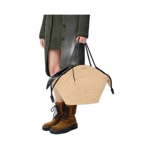 Large Paseo basket in raffia and nappa calfskin