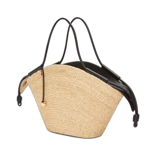 Large Paseo basket in raffia and nappa calfskin