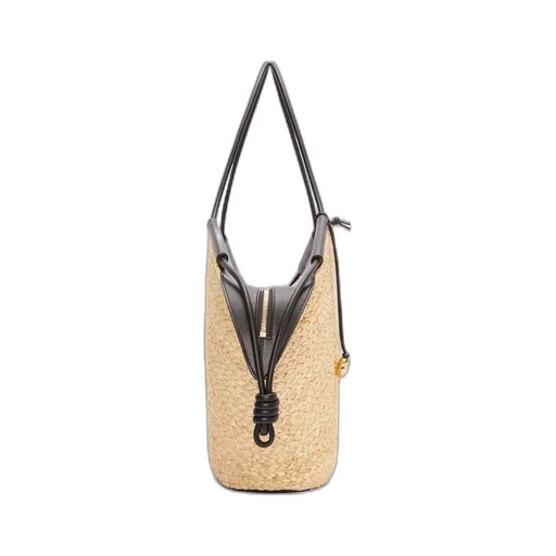 Large Paseo basket in raffia and nappa calfskin