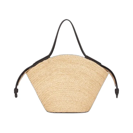 Large Paseo basket in raffia and nappa calfskin