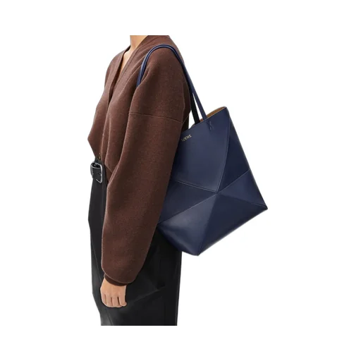 Medium Puzzle Fold tote in shiny calfskin