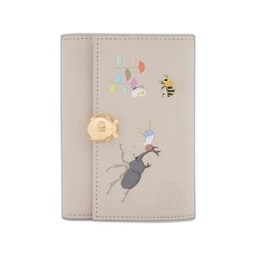 Insects small vertical wallet in satin calfskin