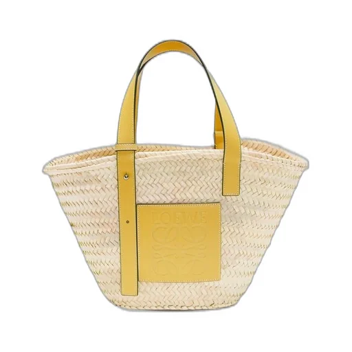 Basket bag in palm leaf and calfskin