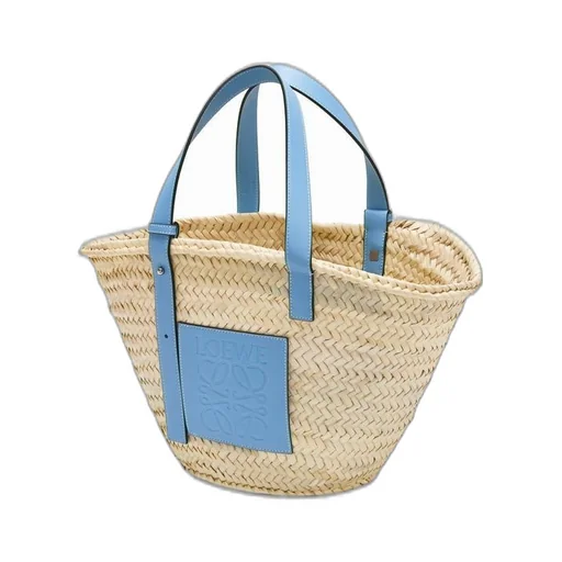 Basket bag in palm leaf and calfskin