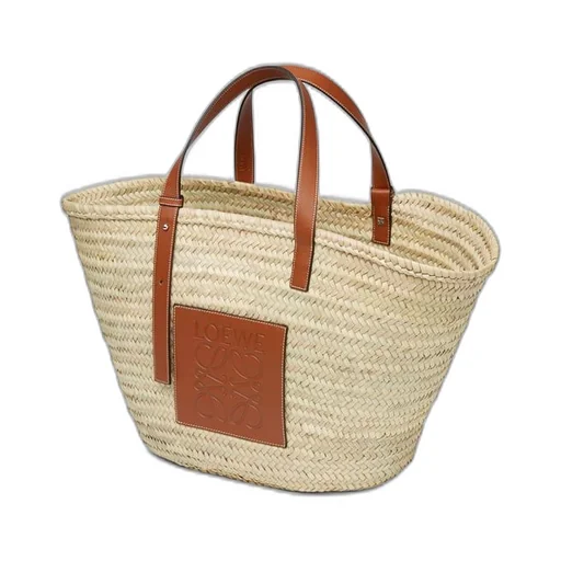 Large Basket bag in palm leaf and calfskin