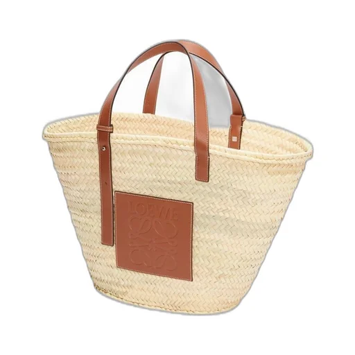 Large Basket bag in palm leaf and calfskin