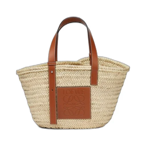 Basket bag in palm leaf and calfskin