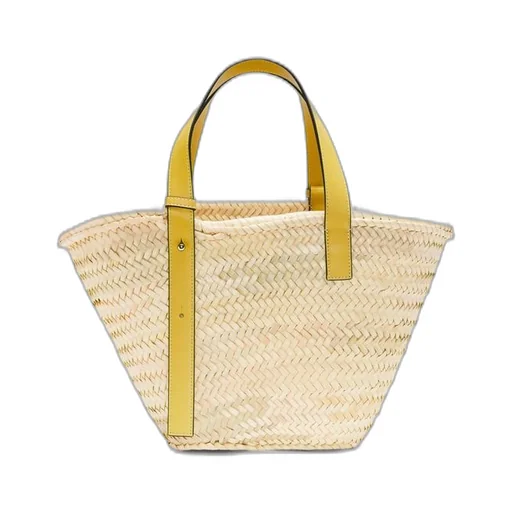 Basket bag in palm leaf and calfskin