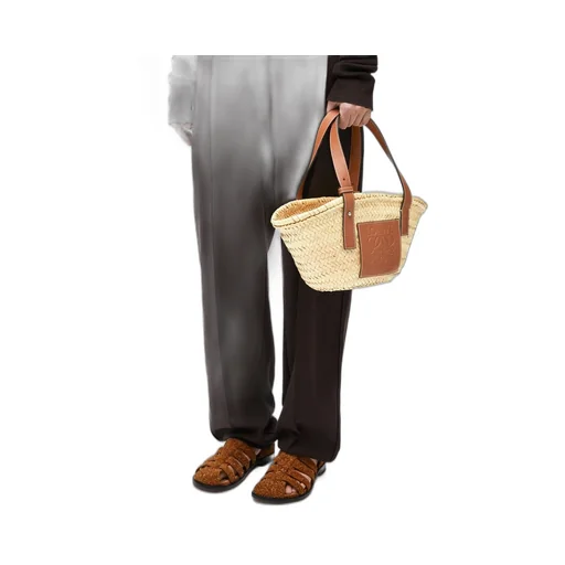 Small Basket bag in palm leaf and calfskin