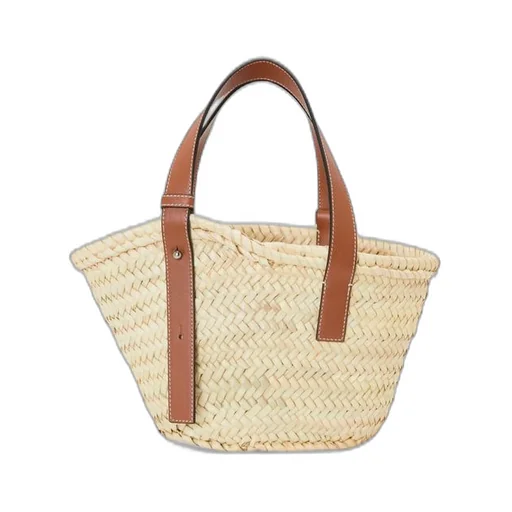 Small Basket bag in palm leaf and calfskin