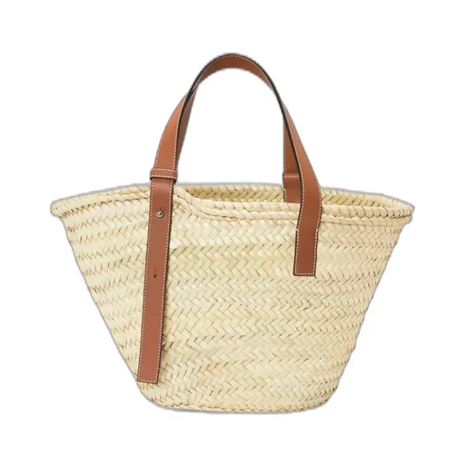 Basket bag in palm leaf and calfskin