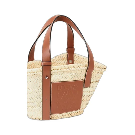 Small Basket bag in palm leaf and calfskin