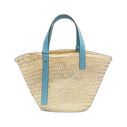 Basket bag in palm leaf and calfskin