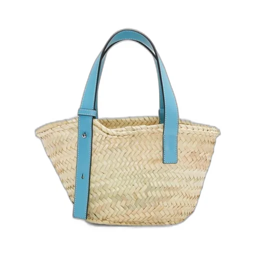 Small Basket bag in palm leaf and calfskin