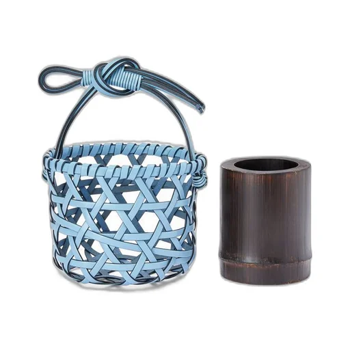 Knot vase in calfskin and bamboo