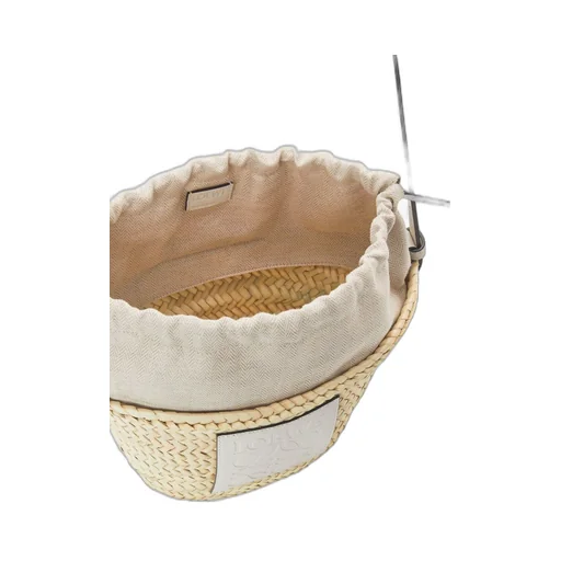 Drawstring bucket bag in palm leaf and calfskin
