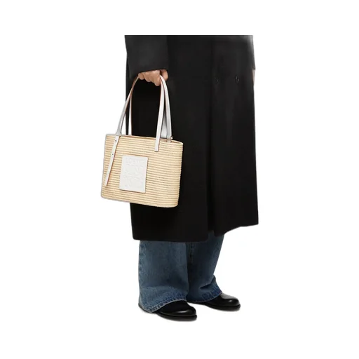 Small Square Basket bag in raffia and calfskin