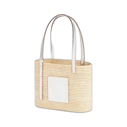 Small Square Basket bag in raffia and calfskin
