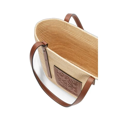 Small Square Basket bag in raffia and calfskin