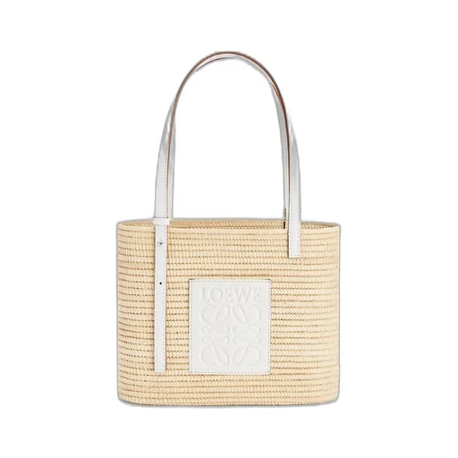 Small Square Basket bag in raffia and calfskin